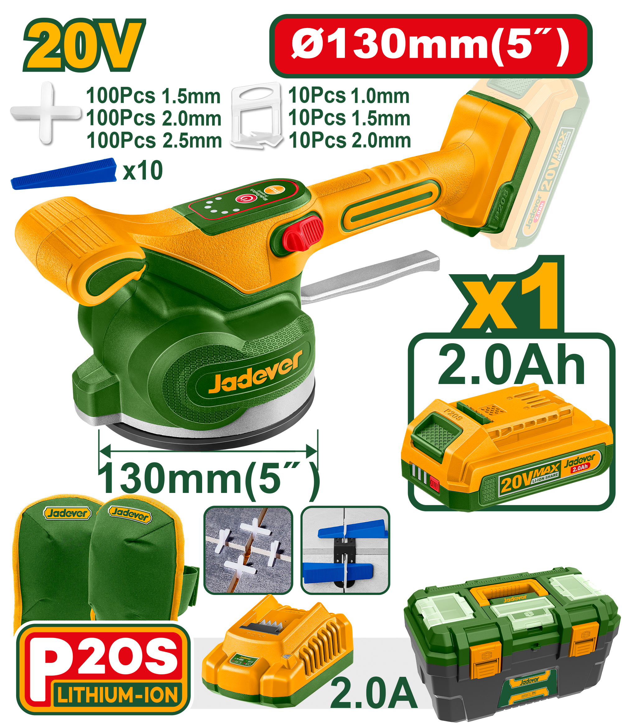 JADEVER CORDLESS TILE VIBRATION MACHINE JDTVM1D128